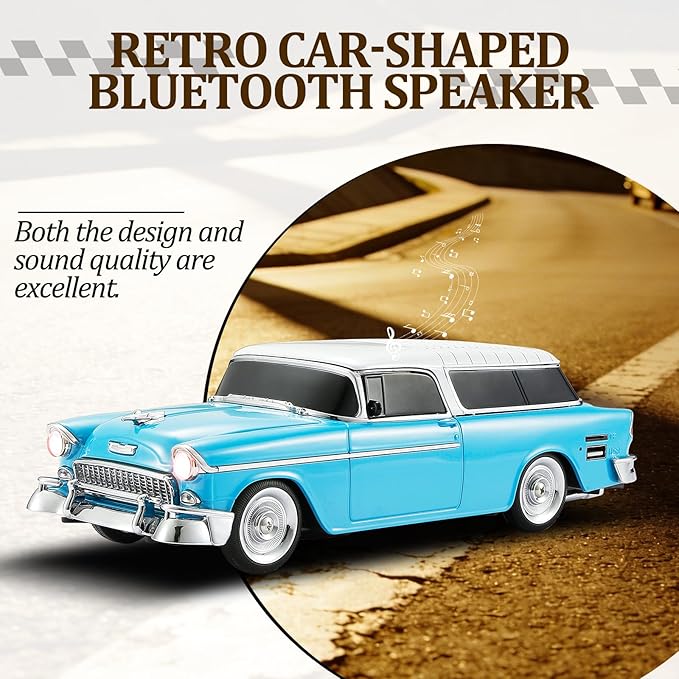 Retro car-Shaped Bluetooth Speaker, high-Definition Sound Quality, TWS Pairing, Multiple Interface outputs, Truck Model Bluetooth Speaker, Suitable for Desktop Decoration, Parties, Beach (Blue)
