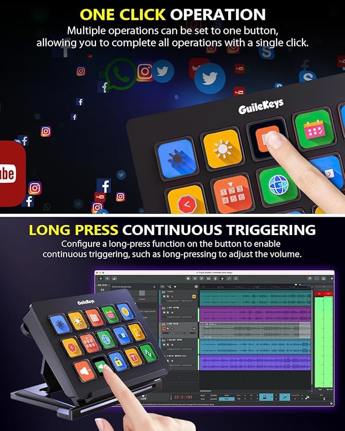 Stream Controller, Stream Deck with 15 Macro Keys Customizable, Gaming Macro Keypad with Trigger Actions in OBS/Twitch/YouTube/Streamlabs/Discord/Zoom, Compatible with Mac/PC, Foldable Stand