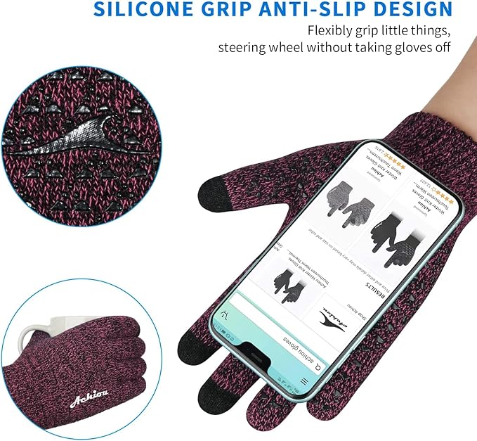 Achiou Winter Gloves, Glove for Men Women, Upgraded Touch Screen Texting Warm Running with Thermal Soft Knit Lining