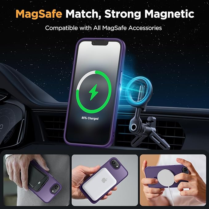 Miracase for iPhone 16e Case for MagSafe [with 2×9H+ Screen Protectors] TOP Military-Grade Protection Shockproof Scratch-Resistant with Velvet Touch for iPhone 16e Phone Case 6.1" Matte Dark Purple