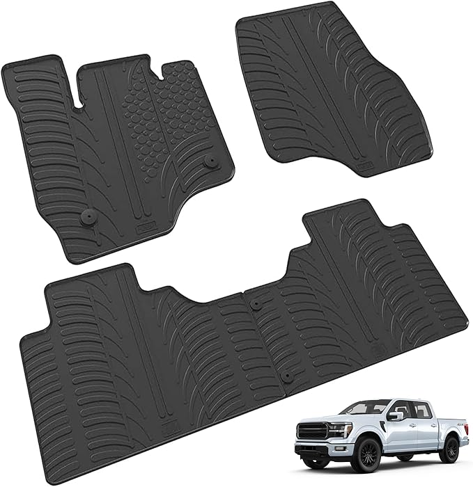 GledringUSA All-Weather Rubber Floor Mats Compatible with Ford F-150 SuperCrew 2015-2025 and for F-150 Raptor 2017-2020, No Trimming Required, Tailored Custom Fit, Protects from Rain, Mud, Snow.