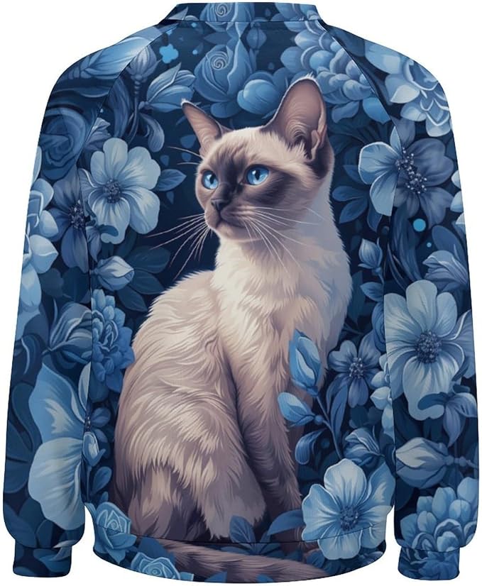 Sweatshirt for Women Cat Print Fashion Funny Plus Size Ladies Dressy Crewneck Casual Trendy Tee Shirts