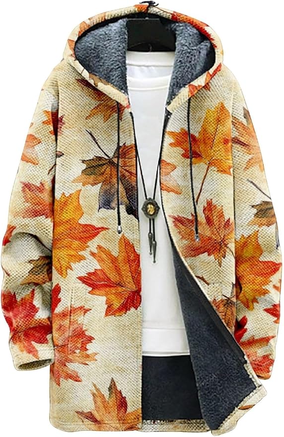 2025 Men's Ethnic Pattern Hooded Jacket Long Cardigan Hoodies Full Zip Vintage Knitted Zipper Coat with Pocket