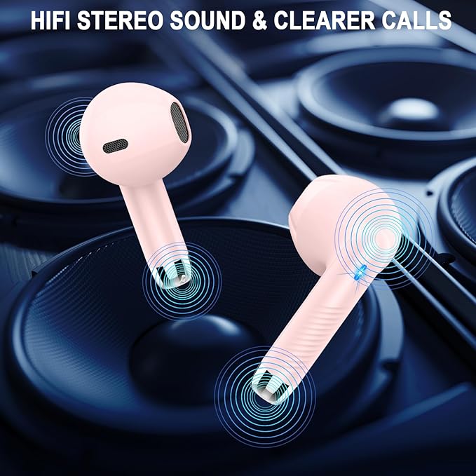 Jxrev Wireless Earbuds, Bluetooth 5.4 Earbuds Stereo Bass, Bluetooth Headphones in Ear Noise Cancelling Mic, USB C Sports Earphones IP7 Waterproof, 40H Playtime Mini Charging Red