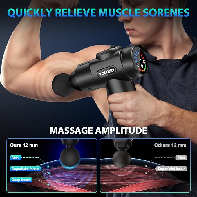 TOLOCO Massage Gun, Deep Tissue Back Massage for Athletes for Pain Relief, Percussion Massager with 10 Massages Heads & Silent Brushless Motor, Christmas Gifts for Women, Men, Black