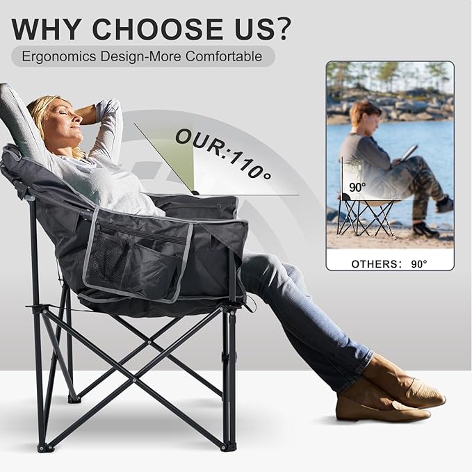 ABORON Heated Camping Chair Oversized, Three Model Portable Heated Folding Chair, Heavy Duty Heated Foldable Chairs Support Up to 500 lbs, Ideal for Outdoor Adventures