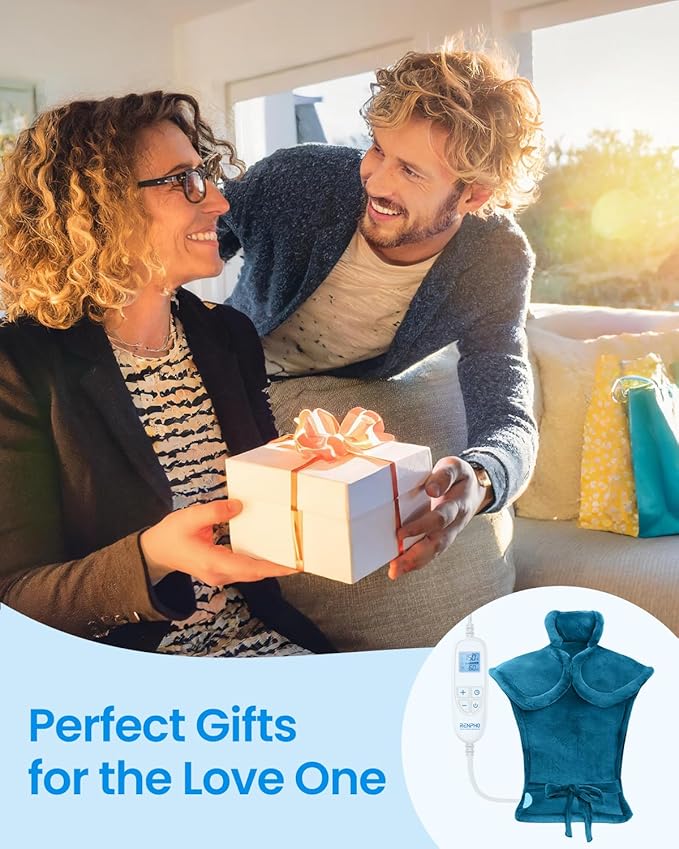 RENPHO Valentines Day Gifts for Her Him, Heating Pad for Neck and Shoulders and Back, Birthday Gifts for Women Men, FSA Eligible HSA Store, 24"x33" Weighted Electric Heat Pad, ETL Certified, Blue