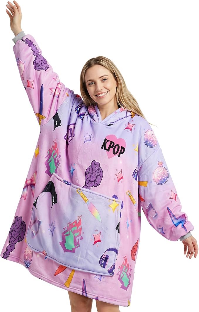 Oversized K-Pop Wearable Blanket Hoodie Blanket Hoodie - Sherpa Fleece Lined - Super Soft & Warm Wearable Blanket with Hood & Pockets - Perfect for Staying Cozy & Showing Your Fandom!