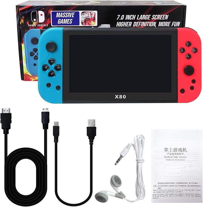 7-Inch X80 Video Game Console Handheld Portable, Built-in 20000 Games, 16GB Memory, Game Console with Joystick Classic Retro Game Player