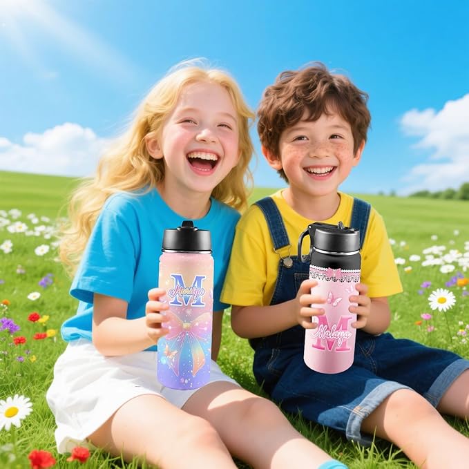 VIPOPSA Custom Kids Insulated Water Bottle 18oz Personalized Water Bottle With Straw Lid Gifts For Girls Boys School Sports Bottles