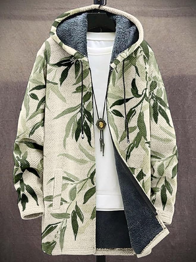 2025 Men's Ethnic Pattern Hooded Jacket Long Cardigan Hoodies Full Zip Vintage Knitted Zipper Coat with Pocket