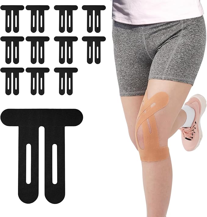 Kinesiology Tape for Knee 12 Pack, Precut Knee Tape for Muscle & Joints, Athletic Sports Tape for Knee Support, Latex Free and Water Resistant, Black