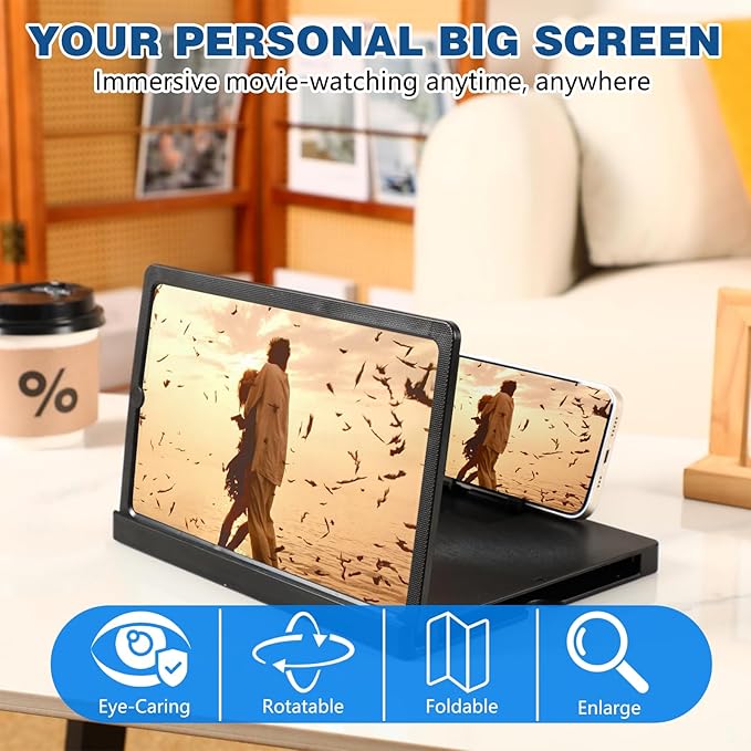 Big Screen Phone Magnifier,Screen Magnifier for Cell Phone,HD Screen Expander for Movies and Videos, Portable Magnifying Screen for Travel,Screen Magnifier Compatible with All Phones (10in, Black)