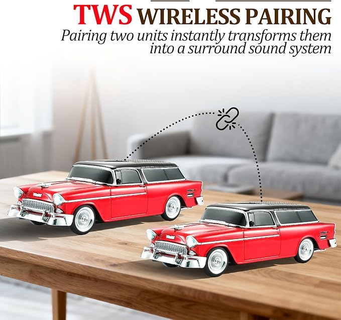 Retro car-Shaped Bluetooth Speaker, high-Definition Sound Quality, TWS Pairing, Multiple Interface outputs, Truck Model Bluetooth Speaker, Suitable for Desktop Decoration, Parties, Beach (RED)