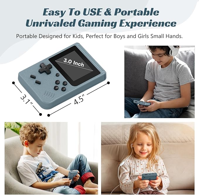 xiskt Retro Handheld Games Console, Built-in 400 Video Games,Portable Video Gaming Player with 3.0 Inch IPS Screen and Rechargeable Battery (Gray)