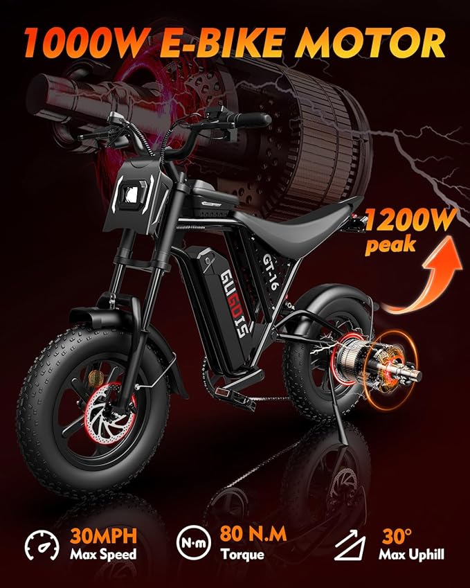 Electric Bike for Adults, 1000W/3000W Peak, 20"-26" Fat Tire Electric Dirt Bike, 48V 15.6Ah/23Ah Battery, Up to 30-35MPH & 45-60 Miles, Full Suspension, Dual Disc Brakes, 7-Speed All-Terrain E-Bike