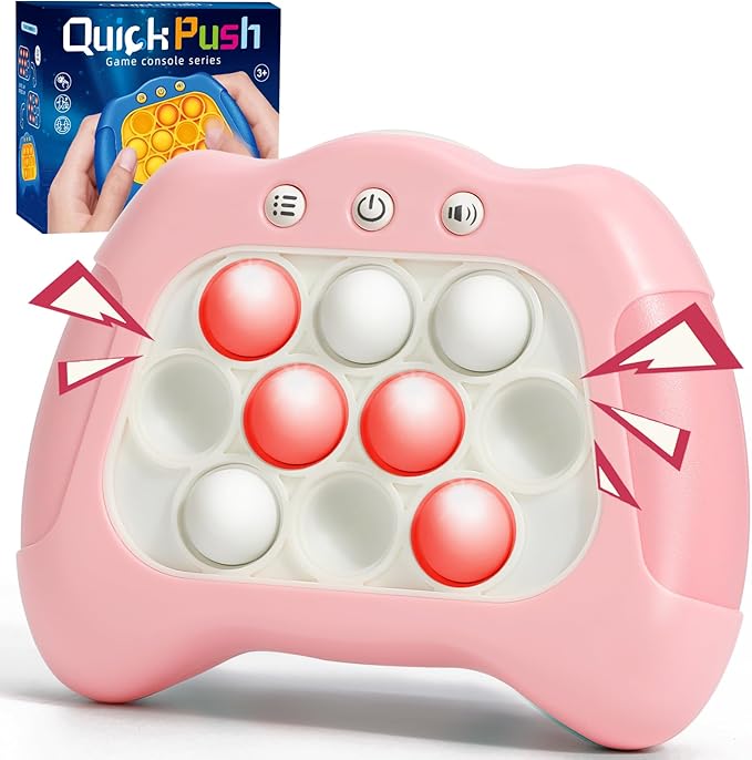 Fast Push Machine Light Up Fidget Toys for Kids Adults, Handheld Game for Kids 3-12, Quick Push Bubble Stress Toy, Sensory Toys Travel Games, Xmas Birthday Gifts for Boys Girls (Pink)