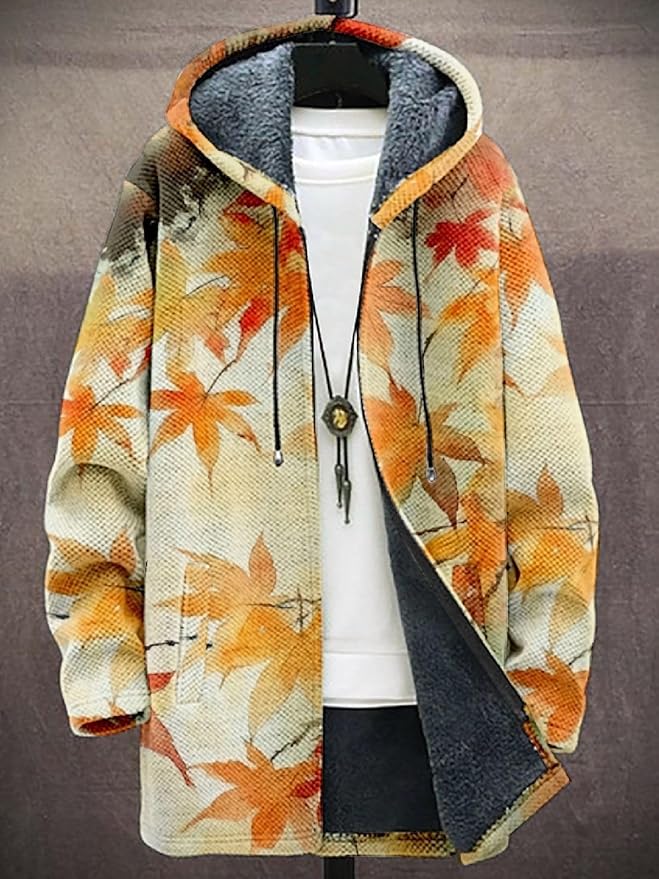 2025 Men's Ethnic Pattern Hooded Jacket Long Cardigan Hoodies Full Zip Vintage Knitted Zipper Coat with Pocket