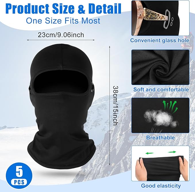 Suhine 5 Pcs Winter Balaclava Ski Mask Windproof Thermal Full Face Mask Cold Weather Balaclava with Reflective Stripe