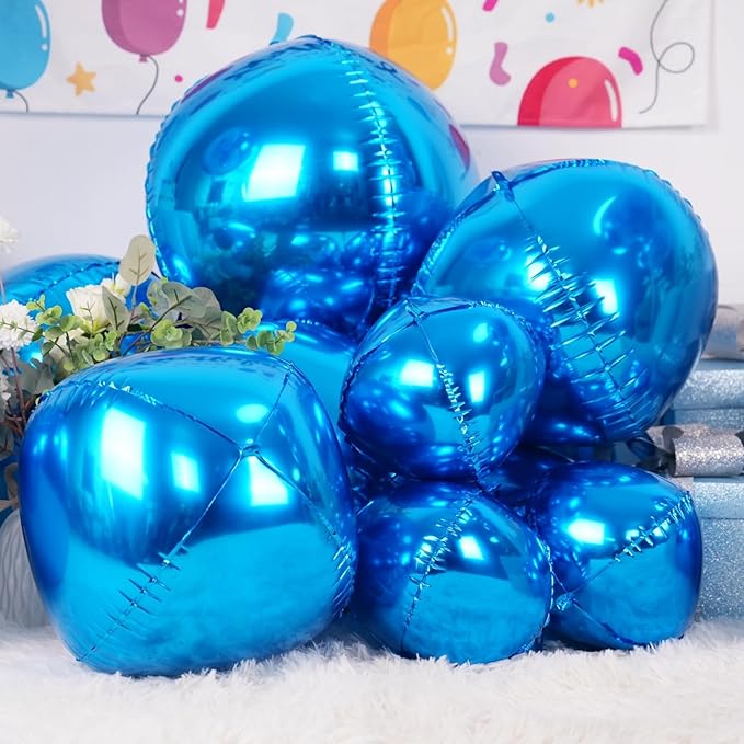 12Pcs Dark Blue Round Foil Balloons, 22" 15" 10" 4D Helium Ball Balloon, Metallic Blue Foil Balloon for Birthday Graduation Wedding Anniversary New Year Eve Disco Prom Party Decorations