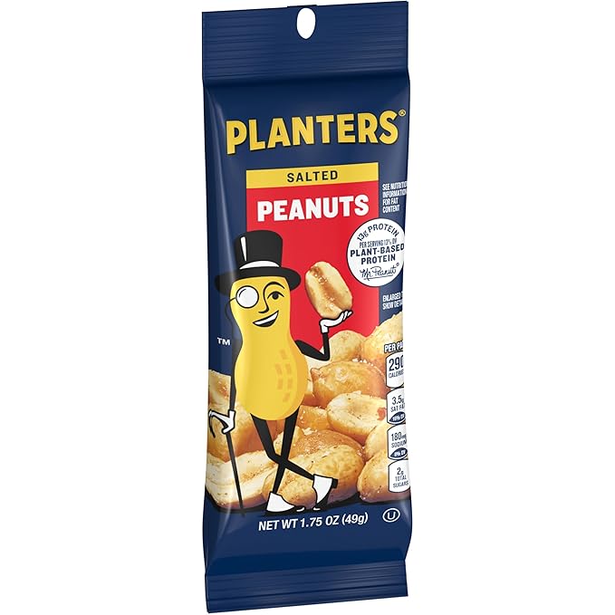 PLANTERS Salted Peanuts, Nuts Individual Packs, Party Snacks, Snack Nuts, Snacks On the Go, Plant-Based Protein, Snacks for Adults, After School Snack, Kosher, 1.75 oz Bag (Pack of 12)