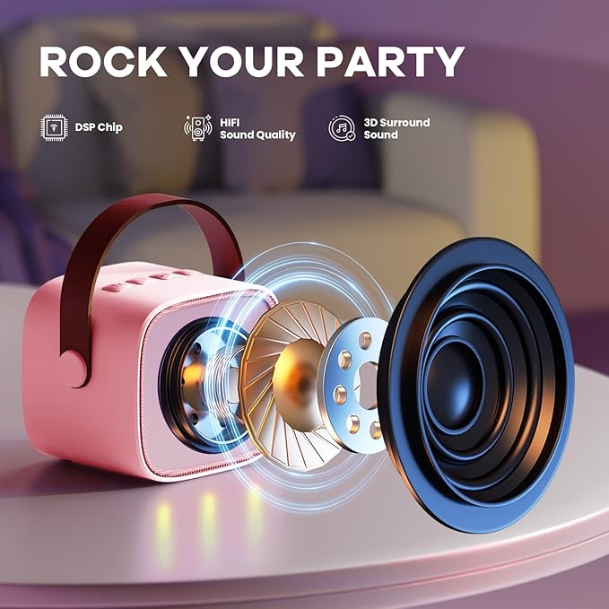 YLL Karaoke Machine for Kids, Portable Mini Speaker with 2 Wireless Microphones, 2026 Top Toys Birthday Gifts for Girls 3, 4, 5, 6, 7, 8, 9, 10, 12+ Years Old Toddler Party Grandkids Present (Rose)