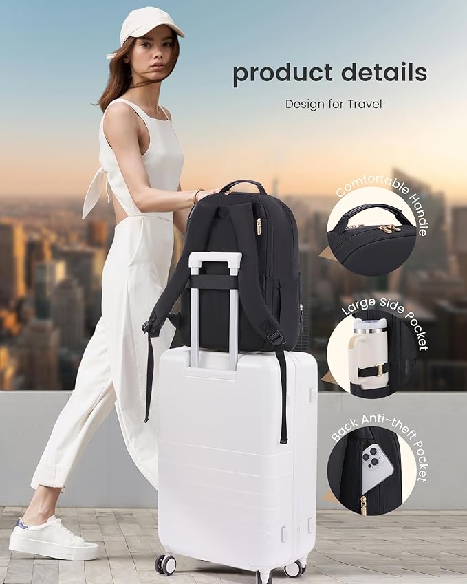 LOVEVOOK Laptop Backpack for Women with 2X Extra-Large Tumbler Pockets, 15.6" Work Backpack Purse, Travel Personal Item Bag, Carry On Business Computer Bag for Office, School, Lustrous Graphite