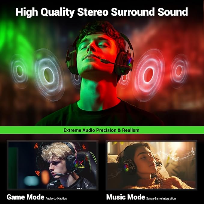 Wireless Gaming Headset with Noise Canceling Microphone for PC, PS5, PS4, Switch, Mac, 2.4 GHz Wireless & Bluetooth 5.4 Gaming Headphones, Cool RGB Lighting, 40Hr Battery, 50mm Drivers(Ink Black)
