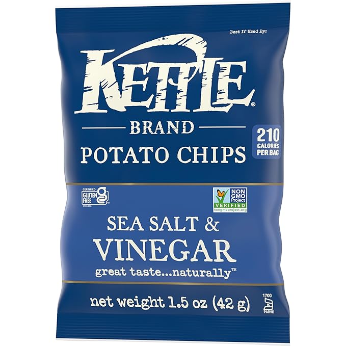 Kettle Brand Potato Chips, Sea Salt & Vinegar Kettle Chips, Snack Bag, 1.5 Oz (Pack of 24)