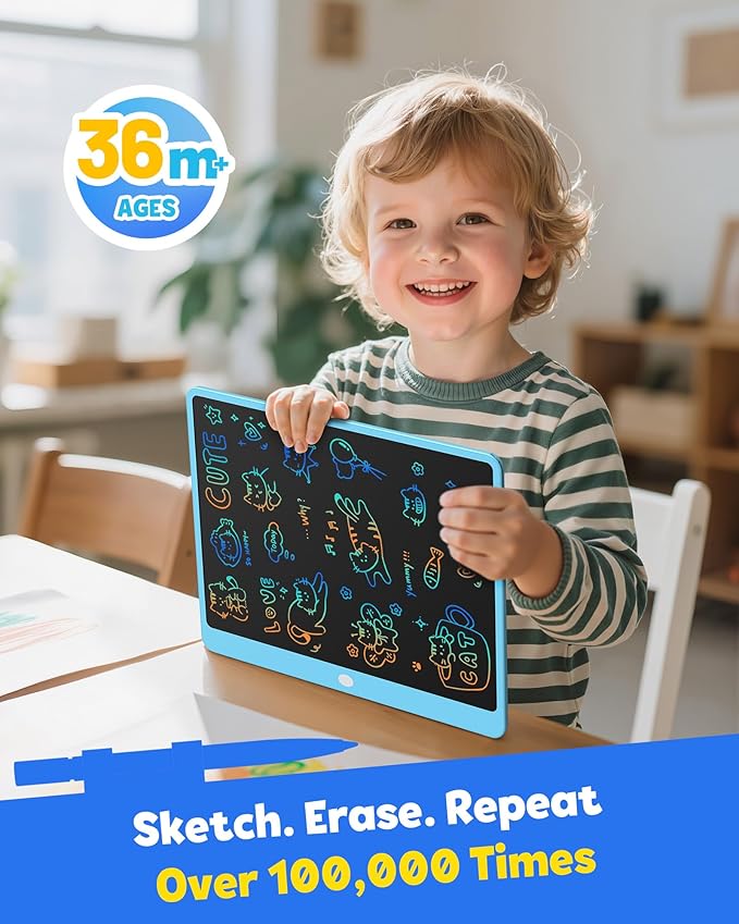 TEKFUN LCD Writing Tablet for Adults, Large Doodle Board, 16 Inch Colorful Drawing Tablet Writing Pad, Toddler Toys for 3 4 5 6 7 8 9 Year Old Girls Boys Teen, Birthday Gifts for Kids (Blue)