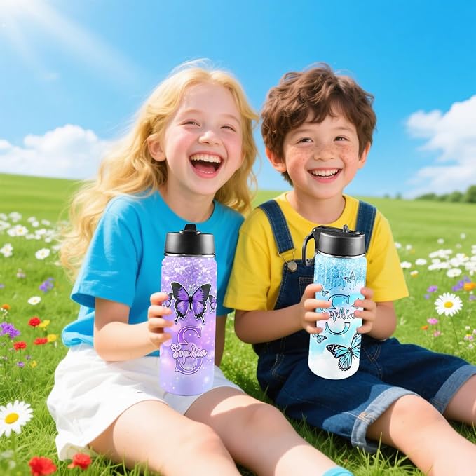 VIPOPSA Custom 18oz Water Bottle with Straw Lid Stainless Steel, Personalized Kids Water Bottle For Girls Boys Woman School Gifts