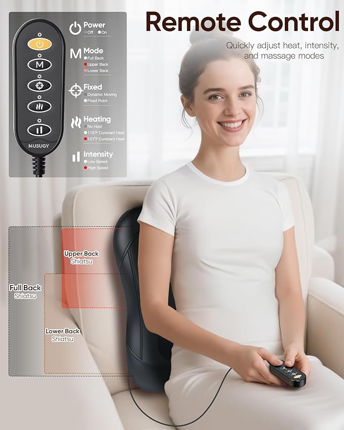 Shiatsu Back Massager with Heat : Up and Down Rolling Massage - Electric Back Massage for Pain Relief Deep Tissue - Lower-Back Massager for Office, Home