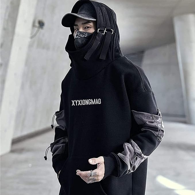 XYXIONGMAO Streetwear Techwear Hoodie Tactical Mens Black Urban Hip Hop Japanese Sweatshirt
