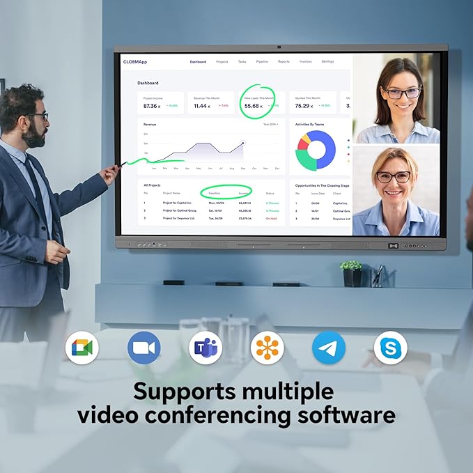 75" Smart Board, 4K Digital Whiteboard for Office, Hybrid Work & Classrooms, Google EDLA-Certified Interactive Whiteboard with Android 14, OTA Updates & Open Apps Ecosystem, 8+128GB Storage
