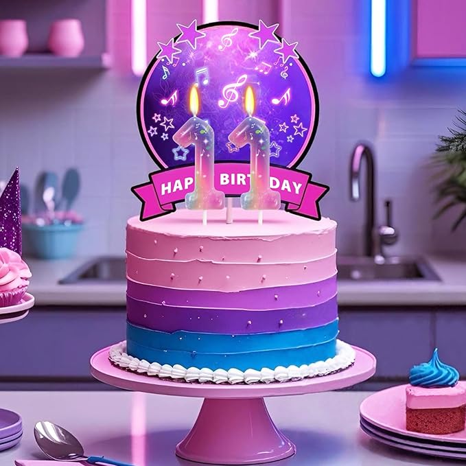 FAMGift K-pop Musical Note Birthday Candles - Number 11 Candle for Music Themed Cake Topper, Colorful Birthday Decorations for Girls