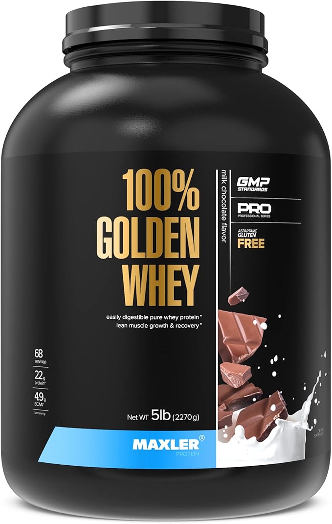Maxler 100% Golden Whey Protein - 22g of Protein per Serving - Whey Protein Powder for Pre Post Workout - Fast-Absorbing Whey Concentrate, Isolate & Hydrolysate Blend - Milk Chocolate Protein 5 lb