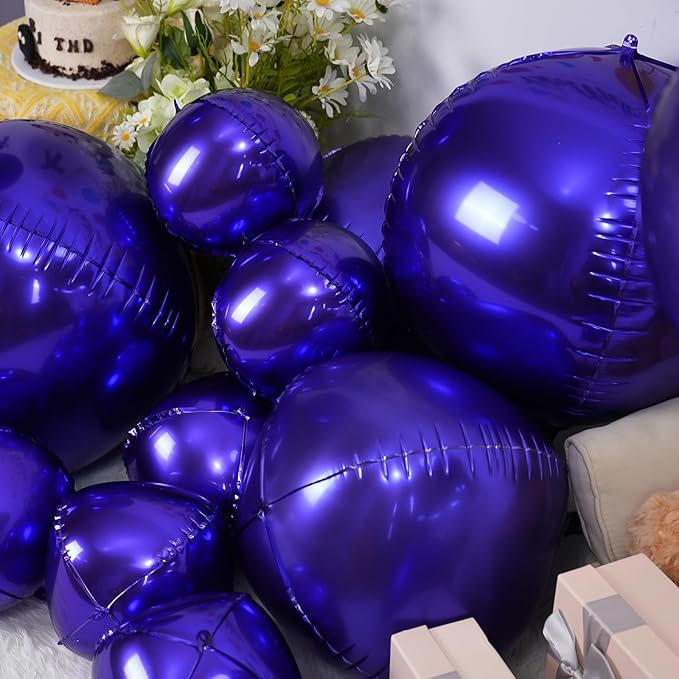 12Pcs Dark Purple Round Foil Balloons, 22" 15" 10" 4D Helium Ball Balloon, Metallic Purple Foil Balloon for Galaxy Birthday Graduation Wedding Anniversary New Year Eve Disco Prom Party Decorations