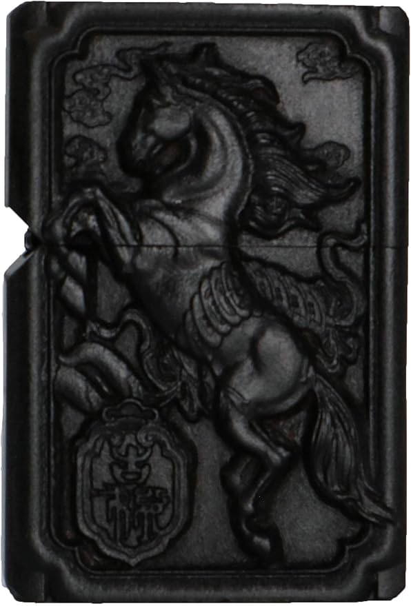 Natural Ebony Black Wood Carved Lighter Shell Box For Zippo Module (Rich Horse)