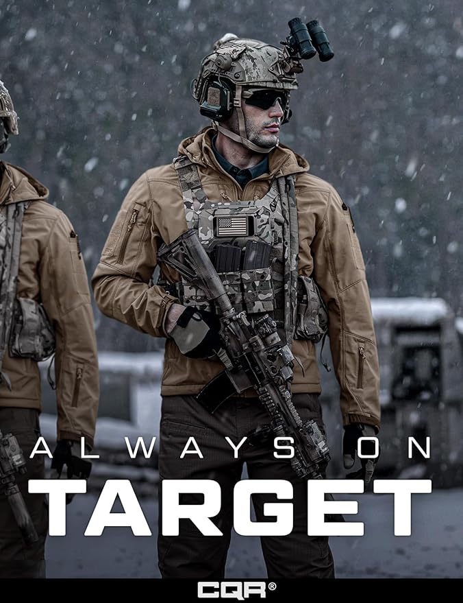 CQR Men's Tactical Softshell Jacket, Winter Warm Fleece Lined Coat, Water Resistant Outdoor Hunting Hiking Rain Windbreaker