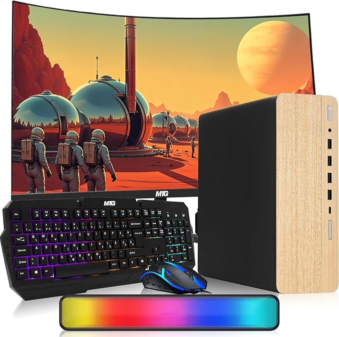 HP Light Dual Premium Desktop Computer PC – AMD Processor,16GB RAM,512GB SSD,27 Inch Curved Monitor,RGB Keyboard with AI Copilot Key and Mouse,RGB Soundbar,Windows 11(Renewed)
