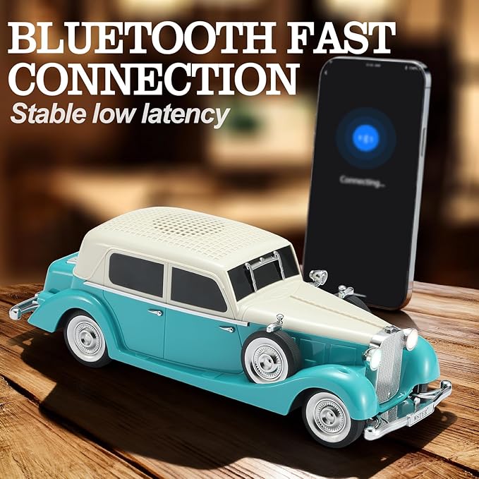 Vintage Car Bluetooth Speaker, Retro Classic Model with Powerful Sound, Built-in Mic, TWS Dual Pairing, Multi-Interface Output, Portable Wireless Outdoor Speaker for Parties & Beach (Green)