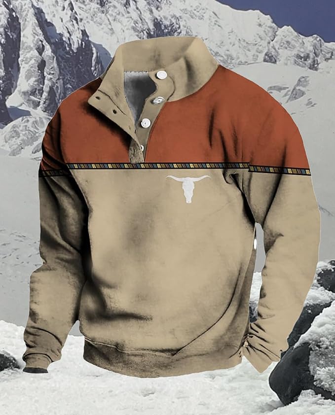 Western Sweatshirts for Men Aztec Retro Pullover Quarter Zip Sweatshirt Mens Stitching Color Fleece Sweatshirt