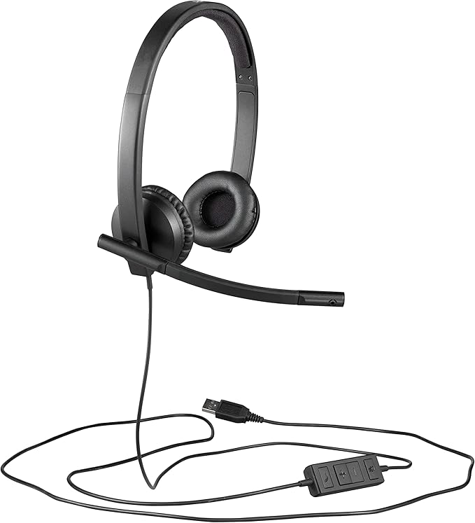 Logitech H570e Wired Headset, Stereo Headphones with Noise-Cancelling Microphone, USB, In-Line Controls with Mute Button, Indicator LED, PC/Mac/Laptop - Black