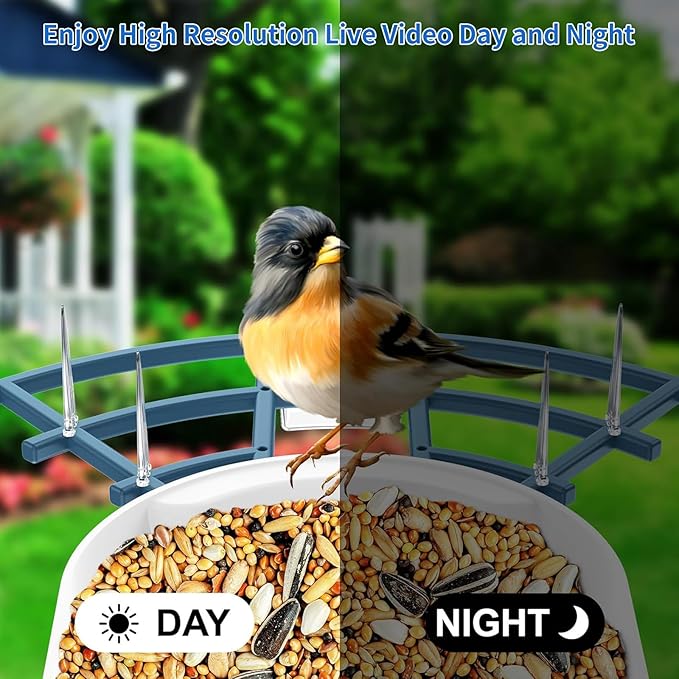 Bird Feeder with Camera,AI Identify Birds Species,Smart Bird Camera with Solar Powered,Auto Record FHD Birds Video in Backyard,Instant Notifications,Ideal Gift for Family and Bird Lovers,Navy Blue