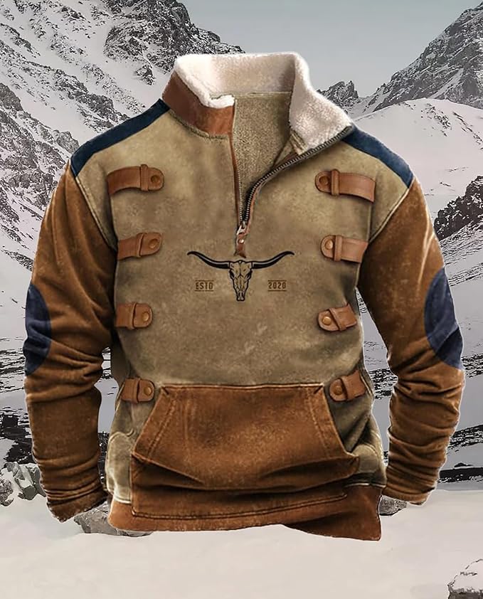 Western Sweatshirts for Men Aztec Retro Pullover Quarter Zip Sweatshirt Mens Stitching Color Fleece Sweatshirt