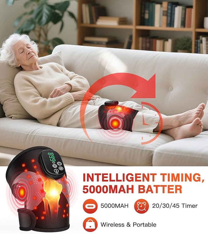 Knee Massager with Heat, 3 Vibration Modes, LED Screen, Adjustable Straps, Gift for Men and Women