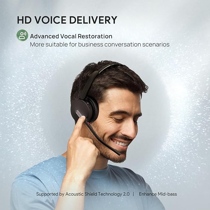 Yealink BH70 Mono Wireless Bluetooth Headset with Microphone for Work, up to 35h Talking Battery Life, 3-Mic Noise Cancellation, 91g Lightweight Microsoft Teams Certified Work Headsets for PC