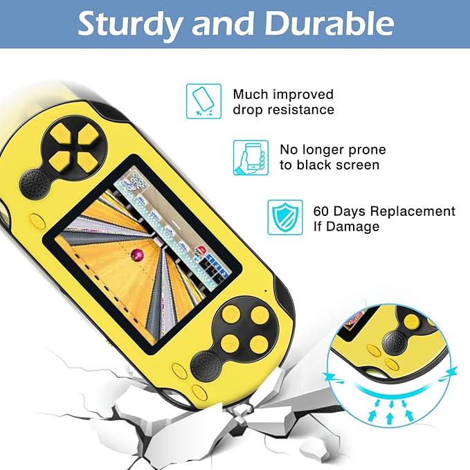 16 Bit Handheld Game for Kids Adults, 3.0'' Large Screen Preloaded 230 HD Classic Retro Video Games with USB Rechargeable Battery & 3 Game Cartridges for Birthday Gift for Kids 4-12 (Yellow)