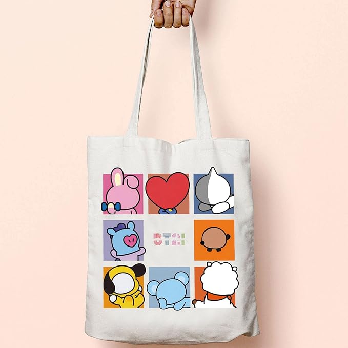 BLUPARK K-pop Characters Tote Bag - K-pop Team Gift for Fans - Singer Fan Gift - B-T Inspired Merch