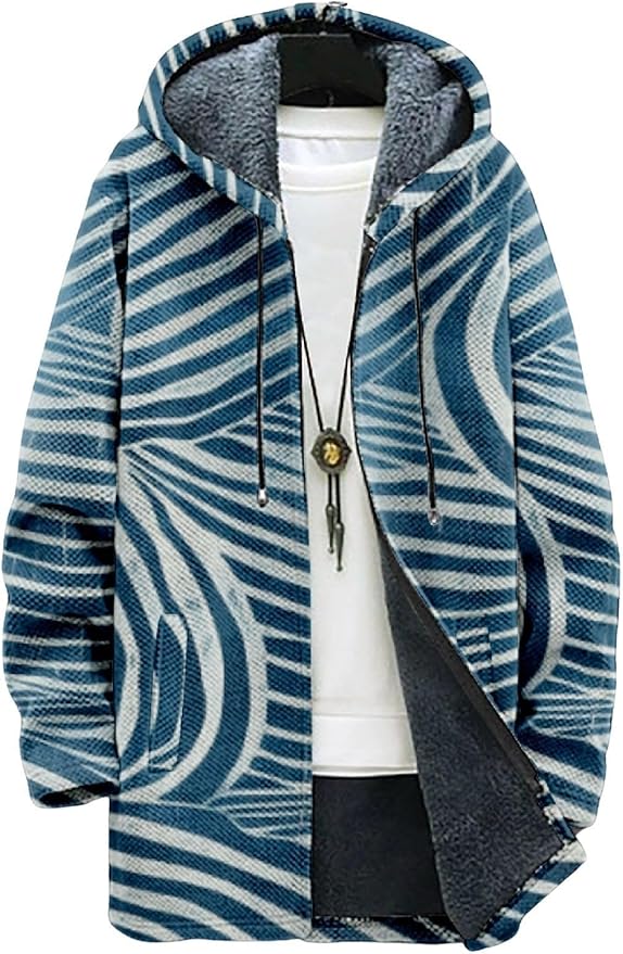 2025 Men's Ethnic Pattern Hooded Jacket Long Cardigan Hoodies Full Zip Vintage Knitted Zipper Coat with Pocket